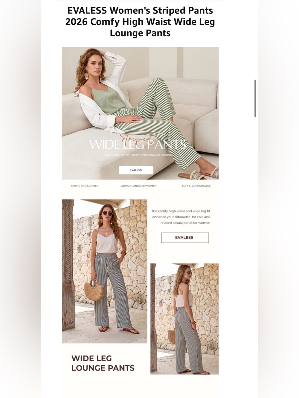 Evaless Green and White Striped Pull-On Pants #1878